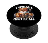 I Love Fall Most of All Autumn GNOME with Farm Fresh Pumpkin PopSockets PopGrip Adhesivo