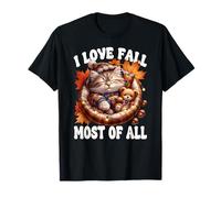 I Love Fall Most of All Cute Kitten For Cat Mom Autumn Cat Camiseta