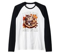 I Love Fall Most of All Cute Kitten For Cat Mom Autumn Cat Camiseta Manga Raglan