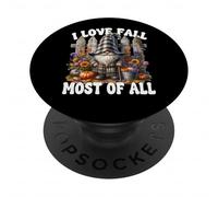 I Love Fall Most of All Gardener Graphic with Autumn GNOME PopSockets PopGrip Adhesivo