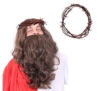 I LOVE FANCY DRESS Accesorios DE Disfraz Conjunto DE Jesus Cristo para Adultos con Peluca Longa con Barba Longa Marron Y Corona DE ESPINOS Marron Disfraz TEMATICO para Adultos Fiestas TEMATICAS
