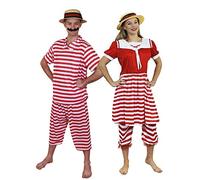 I LOVE FANCY DRESS Adultos BAÑISTAS VICTORIANOS Disfraces DE Parejas - Traje DE BAÑO DE 1920S para ÉL Y para Ella Traje DE BAÑO Victoriano con CANOTIÉ A Juego (Hombre: Mediano - Mujer: Mediano)