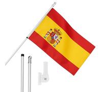 I LOVE FANCY DRESS Bandera de España, mástil y soporte de pared, bandera de España de 5 x 3 pies con ojales, poste extensible y soporte, decoración para interiores y exteriores