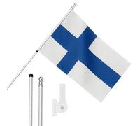 I LOVE FANCY DRESS Bandera de Finlandia, mástil y soporte de pared, bandera finlandesa de 5 x 3 pies con ojales, poste extensible y soporte, decoración para interiores y exteriores