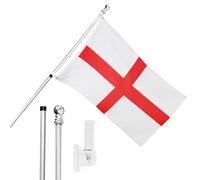I LOVE FANCY DRESS Bandera de Inglaterra, mástil y soporte de pared, bandera inglesa de 5 x 3 pies con ojales, poste extensible y soporte, decoración para interiores y exteriores