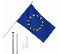I LOVE FANCY DRESS Bandera de la Unión Europea, mástil y soporte de pared, bandera de la UE de 5 x 3 pies con ojales, poste extensible y soporte, decoración para interiores y exteriores