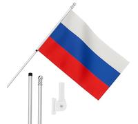 I LOVE FANCY DRESS Bandera de Rusia, mástil y soporte de pared, bandera rusa de 5 x 3 pies con ojales, poste extensible y soporte, decoración para interiores y exteriores