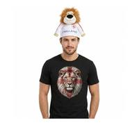 I LOVE FANCY DRESS Camiseta de león de Inglaterra y sombrero de león de felpa de 2 piezas, talla S, camiseta negra para adultos con estampado realista de león y sombrero de león de felpa suave, fan