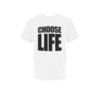I LOVE FANCY DRESS Camiseta para adultos "Choose Life", camiseta blanca con eslogan de los años 80, camisa retro de cantante pop, disfraz de fiesta retro de los años ochenta, camiseta de estilo