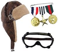 I LOVE FANCY DRESS Conjunto DE Aviador con Gafas DE PILOTO, MEDALLAS Doradas Conjunto TEMATICO para Adultos