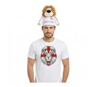 I LOVE FANCY DRESS Conjunto de camiseta de león de Inglaterra y sombrero de león de felpa, camiseta con estampado de león vectorial blanco con sombrero de león de la cruz de San Jorge, traje de 2