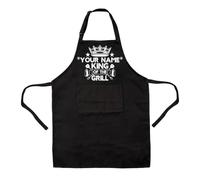 I LOVE FANCY DRESS Delantal personalizado King of the Grill - Delantal de cocina negro para barbacoa, para él, padre, adulto, talla única, delantal de chef con nombre personalizado