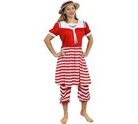 I LOVE FANCY DRESS DISFRAZ DE BAÑISTA DE LOS AÑOS 20 PARA MUJER CONJUNTO TEMATICO PARA MUJER CON CAMISA, PANTALONES Y SOMBRERO PERFECTO PARA FIESTAS TEMATICAS O CARNAVAL (L)