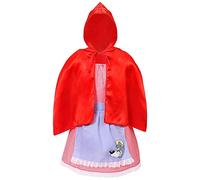 I LOVE FANCY DRESS Disfraz de Caperucita Roja para niñas, talla M, vestido de cuadros rojos, delantal azul adjunto y capa acoplable con capucha, perfecto para el Día Mundial del Libro