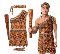 I LOVE FANCY DRESS Disfraz DE CAVERNÍCOLA para Hombres - TÚNICA DE Lujo con Estampado DE Leopardo + CINTILLO Y BRAZAL A Juego + CINTURÓN DE Pelaje SINTÉTICA Fiestas DE Disfraces - Talla: X-Grande