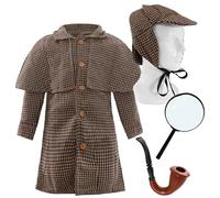 I LOVE FANCY DRESS Disfraz de detective infantil con lupa y tubo, tamaño mediano, sombrero de ciervo marrón, abrigo a juego, pipa de fumar de plástico y lupa, perfecto para el Día Mundial del Libro