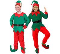 I LOVE FANCY DRESS DISFRAZ DE ELFO PARA NIÑOS - DISFRAZ DE ELFO DE NAVIDAD PARA NIÑOS Y NIÑAS - PARTE SUPERIOR VERDE, PANTALONES ROJOS, SOMBRERO DE ELFO CON OREJAS, CINTURÓN Y BOTAS (GRANDE)