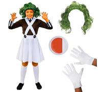 I LOVE FANCY DRESS Disfraz de Fábrica de Chocolate para Niñas - Grande - Camiseta Marrón, Falda Blanca, Guantes Blancos y Pintura Facial Naranja y Blanca. Disfraz Infantil para el Día del Libro