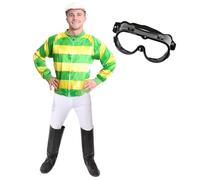 I LOVE FANCY DRESS DISFRAZ DE JOCKEY COSTUMA TEMATICO VERDE Y AMARILLO PARA ADULTOS DE 5 PIEZAS(XL)