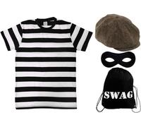 I LOVE FANCY DRESS Disfraz de ladrón para niños, mediano, traje de ladrón para niños y niñas con bolsa de botín de ladrón + máscara antirrobo + gorra + camiseta
