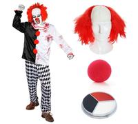 I LOVE FANCY DRESS Disfraz DE Payaso Asesino Adulto - Disfraz DE Payaso Loco con Peluca ROJA Y Pintura Facial Disfraz DE Halloween TAMAÑO: X-Grande