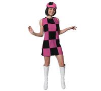 I LOVE FANCY DRESS Disfraz DE Vestido DE GOGO DE LOS AÑOS Sesenta para Mujer Chica FIESTERA Mod DE LOS AÑOS Sesenta Vestido A Cuadros Negro Y Rosa (Grande)