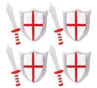 I LOVE FANCY DRESS Espada y escudo inflable de la bandera de Inglaterra, paquete de 4, espada y escudo inflables con diseño de cruz de San Jorge, accesorio de fútbol y rugby para aficionados al