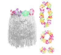 I LOVE FANCY DRESS FALDA HAWAIANA BLANCA CORTA CON COLLAR Y PULSERAS FLORALES MULTICOLORIDAS CONJUNTO HAWAIANO PARA ADULTO PERFECTO PARA FIESTAS TEMATICAS O FIESTAS DE VERANO
