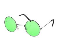 I LOVE FANCY DRESS Gafas Plata con Lentes Verdes Circulares Estilo Hippy AÑOS 70S COMPLETAR Disfraces para Fiestas TEMATICAS O Festivales MUSICOS (1 Unidad)