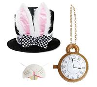 I LOVE FANCY DRESS Gorro de conejito de lujo para adultos con orejas grandes y lazo adjunto + reloj inflable + nariz de conejito - Perfecto para la escuela y la semana del libro