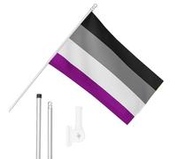 I LOVE FANCY DRESS Juego de bandera asexual, mástil y soporte de pared, bandera de 5 x 3 pies con ojales, poste extensible y soporte, festivales y celebraciones del mes del orgullo LGBTQ+ decoración