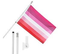I LOVE FANCY DRESS Juego de bandera lesbiana, mástil y soporte de pared, bandera de 5 x 3 pies con ojales, poste extensible y soporte, festivales y celebraciones del mes del orgullo LGBTQ+ decoración