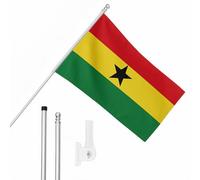 I LOVE FANCY DRESS Juego de bandera, mástil de bandera y montaje en pared, bandera de Ghana de 5 x 3 pies con ojales, poste extensible y soporte, decoración para interiores y exteriores