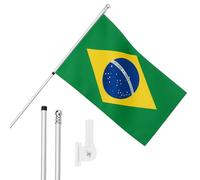 I LOVE FANCY DRESS Juego de bandera, mástil y soporte de pared, bandera de Brasil de 5 x 3 pies con ojales, poste extensible y soporte, decoración para interiores y exteriores