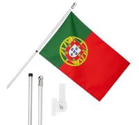 I LOVE FANCY DRESS Juego de bandera, mástil y soporte de pared, bandera de Portugal de 5 x 3 pies con ojales, poste extensible y soporte, decoración para interiores y exteriores