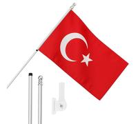 I LOVE FANCY DRESS Juego de bandera, mástil y soporte de pared, bandera de Turquía de 5 x 3 pies con ojales, poste extensible y soporte, decoración para interiores y exteriores