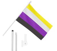 I LOVE FANCY DRESS Juego de bandera no binaria, mástil de bandera y soporte de pared, bandera de 5 x 3 pies con ojales, poste extensible y soporte, festivales y celebraciones del mes del orgullo LGBTQ
