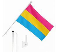 I LOVE FANCY DRESS Juego de bandera pansexual, mástil y soporte de pared, bandera de 5 x 3 pies con ojales, poste extensible y soporte, festivales y celebraciones del mes del orgullo LGBTQ+ decoración