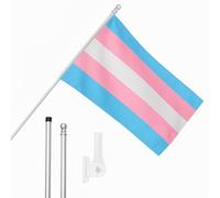 I LOVE FANCY DRESS Juego de bandera transgénero, mástil y soporte de pared, bandera de 5 x 3 pies con ojales, poste extensible y soporte, festivales y celebraciones del mes del orgullo LGBTQ+