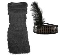 I LOVE FANCY DRESS LTD Disfraz Estilo Joven A La Moda Negro para Niñas De Los Años 20 - Disfraz Flapper con Flecos (8 - 10 Jahre)
