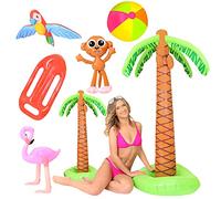 I LOVE FANCY DRESS LTD Juego inflable de verano - palmera de 6 pies, palmera de 3 pies, bola de playa, loro, mono, flamenco y salvavidas - Decoración de verano para la piscina