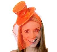 I LOVE FANCY DRESS LTD Mini Sombrero DE Copa con Purpurina para Mujer con Velo Fascinator Accesorio DE Disfraces EN 8 Colores Sombrero DE Navidad DE Halloween (Paquete DE 1 - Naranja)