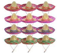 I LOVE FANCY DRESS Paquete de 12 sombreros mexicanos - 3 sombreros bordados azules, 3 sombreros verdes, 3 sombreros rosados, 3 sombreros rojos, perfectos para fiestas temáticas