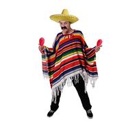 I LOVE FANCY DRESS Poncho Mexicano MULTICOLORIDO para Adultos con Sombrero Amarillo Y Maracas Rosas