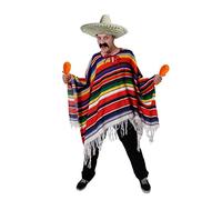 I LOVE FANCY DRESS Poncho Mexicano MULTICOLORIDO para Adultos con Sombrero Natural Y Maracas Naranjas