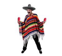 I LOVE FANCY DRESS Poncho Mexicano MULTICOLORIDO para Adultos con Sombrero Negro Y Maracas Rosas