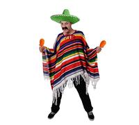 I LOVE FANCY DRESS Poncho Mexicano MULTICOLORIDO para Adultos con Sombrero Verde Y Maracas Naranjas