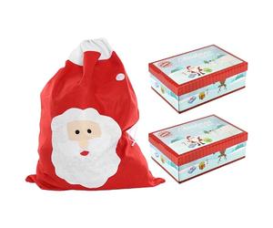 I LOVE FANCY DRESS Saco grande de Papá Noel de Navidad y 2 cajas de Nochebuena, saco grande de fieltro y 2 cajas de regalo, juego de regalo de vacaciones de temporada festiva