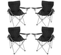 I LOVE FANCY DRESS Silla de camping negra - Paquete de 4 - Silla ligera plegable para exteriores con soporte para tazas y bolsa de transporte - Paquete individual y múltiple para festivales, camping