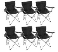 I LOVE FANCY DRESS Silla de camping negra - Paquete de 6 - Silla plegable ligera para exteriores con soporte para tazas y bolsa de transporte - Paquete individual y múltiple para festivales, camping
